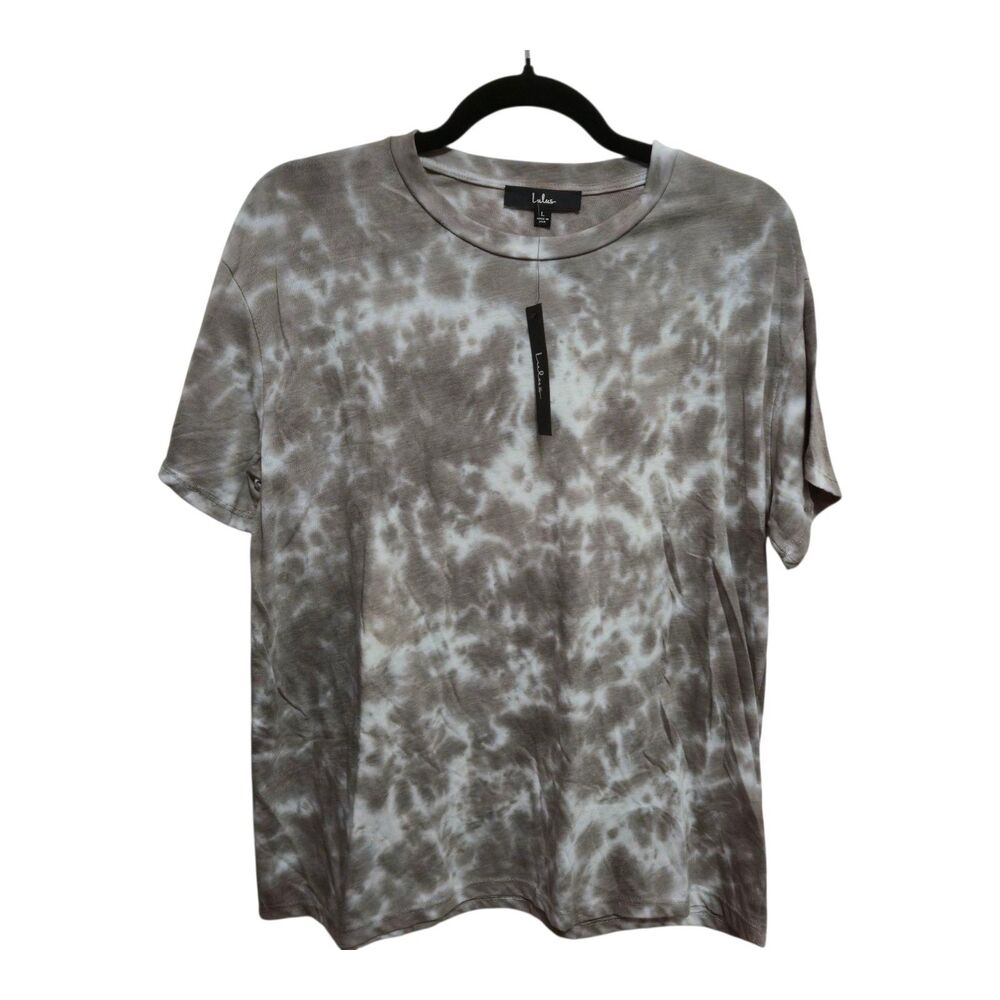 Lulus Womens Tie Dye T-Shirt Size L Gray Short Sleeve Oversized Relaxed NWT
